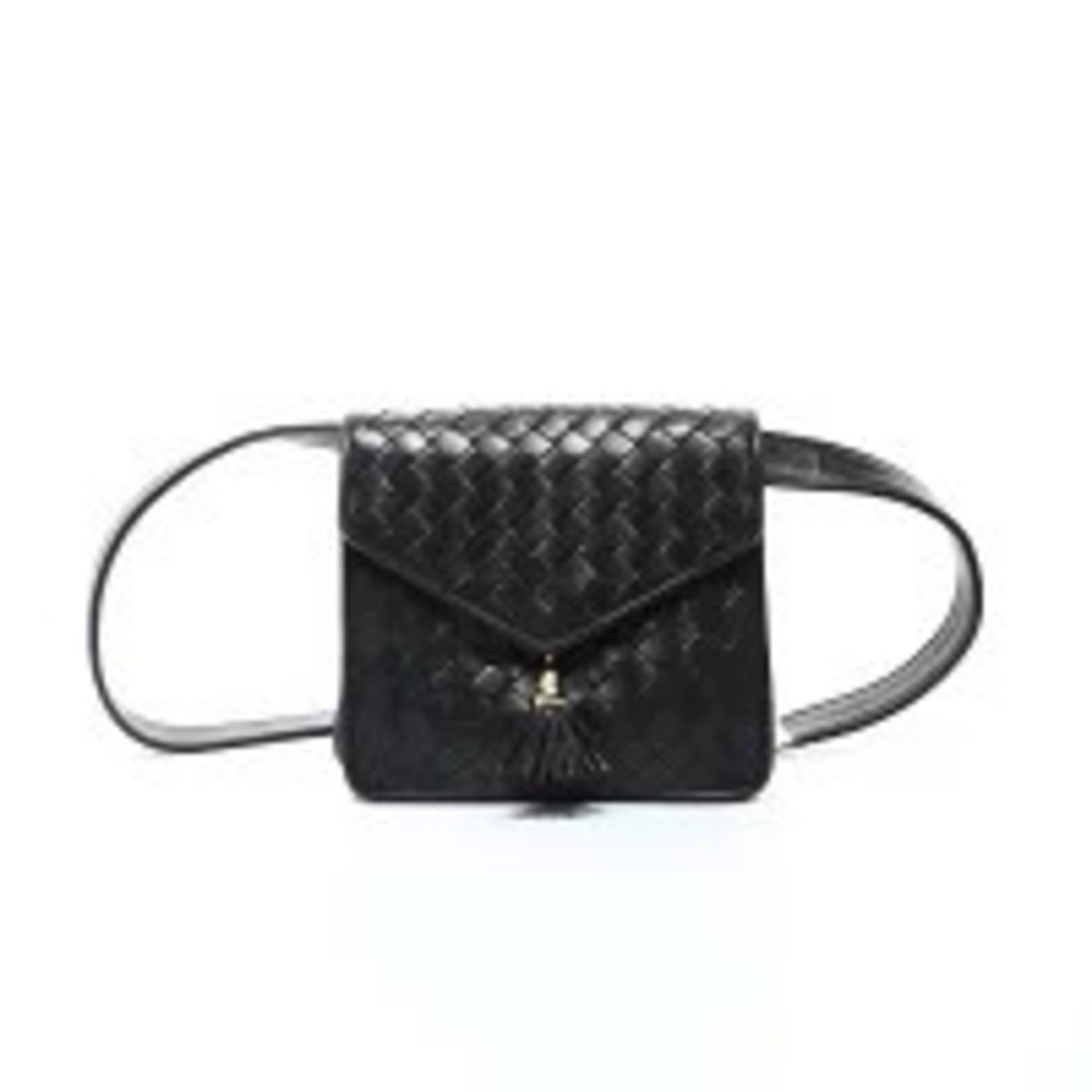 Bottega Veneta Lambskin Intrecciato Chain Shoulder Bag Black